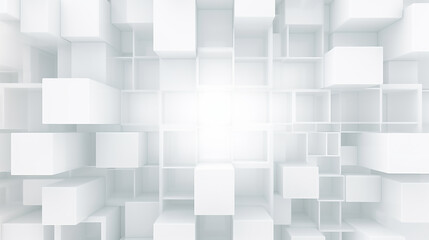 Abstract 3d modern square background. White and grey geometric pattern texture. Seamless pattern with three-dimensional cubes. Abstract mosaic of white colors squares.  - obrazy, fototapety, plakaty