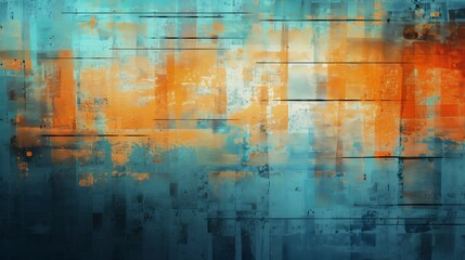 Distressed and worn-out screen with orange glitchy noise on a blue, scratched texture covered in dust
