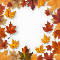 Naklejka na ściany i meble Autumn leaves border isolated on white background with free space in the center for text. Generative AI