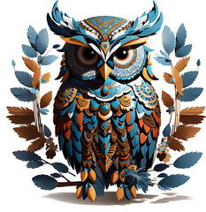 Owl in Minimalist Illustration With Aztec Art Style Logo