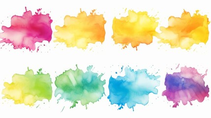 Rainbow colors watercolor paint stains vector backgrounds set - obrazy, fototapety, plakaty