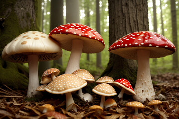 Amanita muscaria, fly agaric in the forest - obrazy, fototapety, plakaty