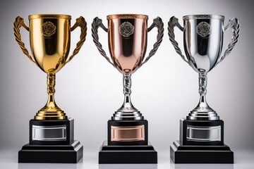 Gold, silver and bronze trophies. Ranked 1st, 2nd, 3rd, Generative AI