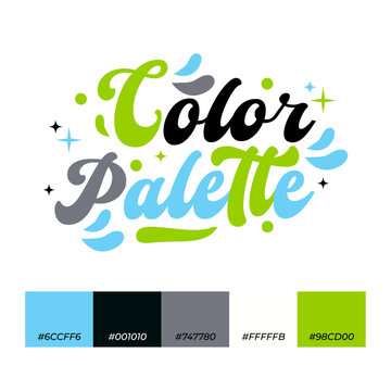 Bright stylish palette. Trendy colors palette. Cozy color pallete. Swatch summer blue green shade tone with hex code colors. Super trendy color spring and summer 2024
