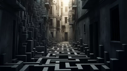 Afwasbaar Fotobehang Smal steegje A labyrinthine maze of narrow alleyways and winding streets