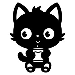 Cute drinking cat outline illutration vector
