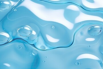 Transparent Blue Water Surface Texture With Ripples And Bubbles, Suitable For Cosmetic Product Ads Mockup . Сoncept Water Surface, Transparent Texture, Ripples, Bubbles, Cosmetic Product Ads, Mockup