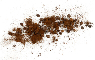 coffee beans with ground splash