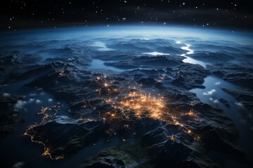 City Lights from Space, Night Earth View