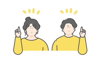 指差しをする若い男女のイラストセット