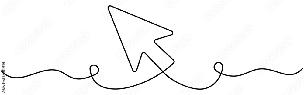 Poster mouse cursor continuous line drawn. arrow pointer linear symbol. vector illustration isolated on whi