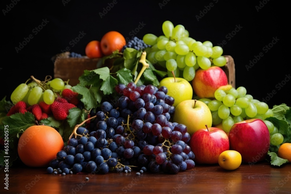 Poster a pile of colorful ripe fruits on a table