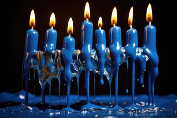 detailed shot of wax dripping from hanukkah candles