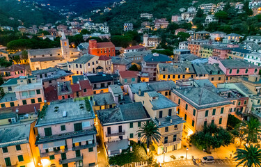 Naklejka premium Aerial view of the tourist resort Moneglia, Liguria, Italy