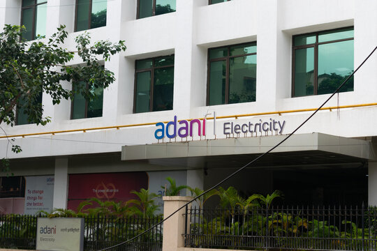 Mumbai, India - 31 August 2022, Board of Adani electricity. Enterprises, Business, Stock market, shares, power, wilmar, ports, gas, Gujarat, Ahmedabad, brand, logo, technology, computer, network, jobs