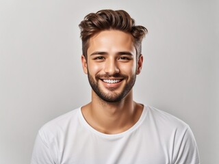 Obraz premium Portrait of a Happy man with a Focus on Skincare and Dental Care,Confident Smile,Dental Beauty,Healthy Glow,Cosmetics Confidence,Skin and Teeth