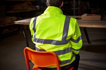 a volunteers high visibility jacket on back of chair