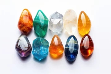 Fototapete Rund crystal healing stones on a white background © altitudevisual