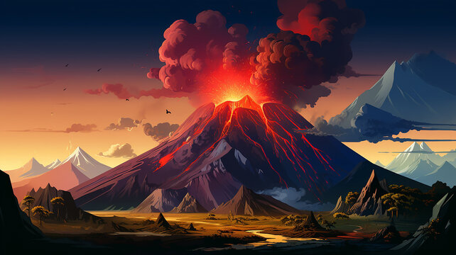 volcano with boiling lava in nature