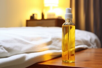 lubricant bottle next to a bed - obrazy, fototapety, plakaty