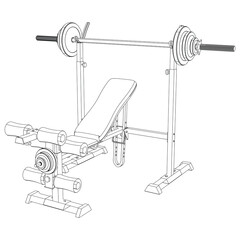 Bench Press isolated on white background. Fitness, cardio, and muscle building machines. Exercise and gym concept. Vector illustration.