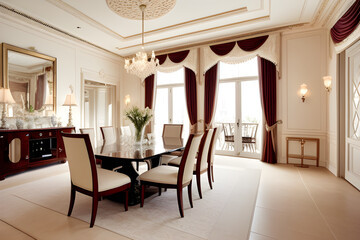 General view of luxury dining room with table and chairs - Powered by Adobe