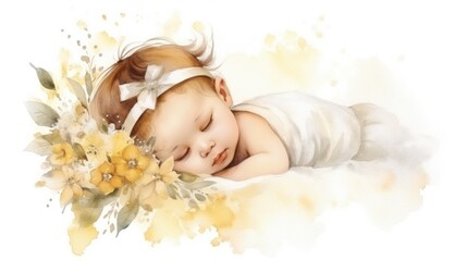 A newborn birthday greeting card, watercolor classic illustration