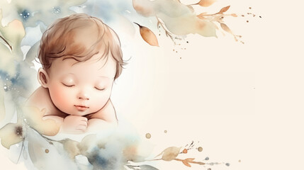 A newborn birthday greeting card, watercolor classic illustration