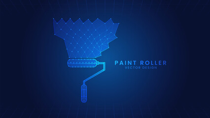 Paint roller hand tool for repairing. Repair or building concept. Polygon outline style