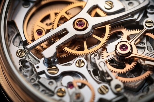 close-up of gears inside a mechanical watch