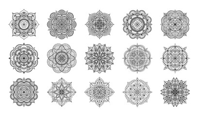 Set of Mandala for Henna, Mehndi, tattoo, decoration, coloring book. Decorative round ornaments. Ethnic Oriental Circular ornament vector. Anti-stress therapy drawing
