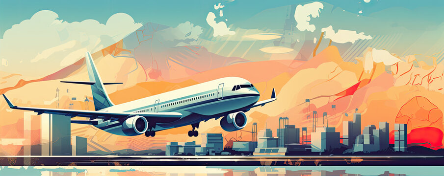 Flight Ticket And Plane Cartoon Style