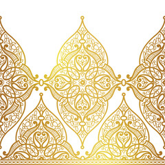Vector golden seamless border for design template. Luxury ornament in Eastern style. Golden floral illustration. Ornate element