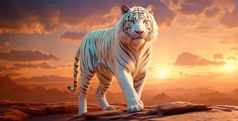 Foto op Canvas regal massive white tiger desert courage dusk gradient © Your_Demon