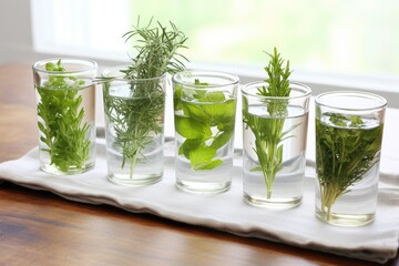 medicinal herb cuttings in water glass