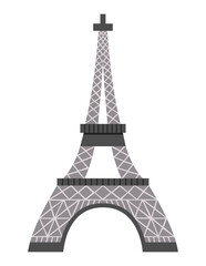 Vector Eiffel tower icon. Paris sight illustration. Traditional France landmark. Historical French flat style place of interest isolated on white background.