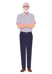 Senior Man Standing Arms Crossed Glasses