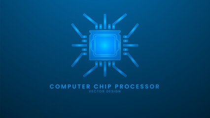 Computer chip processor, or microchip. Artificial Intelligence and Machine Technology Concept. Vector illustration with light effect and neon