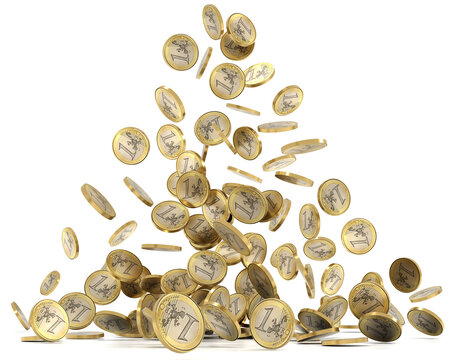 Euro coins falling on Isolated, white background, 3D rendering