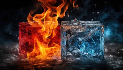 fire and ice, hot and cold concept. Peace and War, Joy and Sorrow, Truth and Lies, Beauty and Ugliness - obrazy, fototapety, plakaty