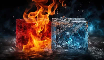 Küchenrückwand glas motiv fire and ice, hot and cold concept. Peace and War, Joy and Sorrow, Truth and Lies, Beauty and Ugliness © ana