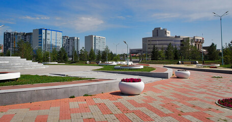 Modern apartment buildings. New residential area. City park. Urban. Ust-Kamenogorsk (kazakhstan)
