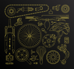 Isolated bicycle's parts. Vector linear elements