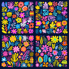 Trendy abstract botanical tile matisse style inspiration. Flat doodle naive art print, contemporary organic decorative shapes. Decent minimal vector set