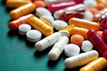 close-up shot of a colorful assortment of pills laid on a flat surface