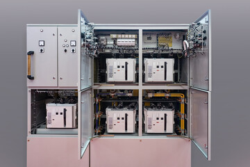 Electrical equipment for automation. Steel cabinet with electrical equipment. Power equipment for...