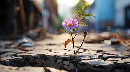 A Tenacious Tiny Flower Thrives Amid Cracked Pavement