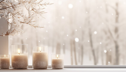 A place for text with a winter landscape and candles