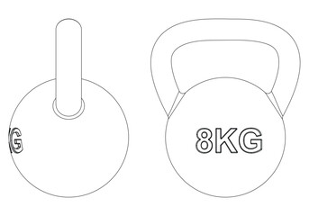 Kettlebell 8 kg isolated on white background. Fitness, cardio, and muscle building machines. Exercise and gym concept. Vector illustration.