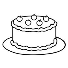 Illustration of cake with cherry outline for kid colouring book, birthday party, food, sweet dessert, cafe, restaurant, menu, recipe, baking book, brunch, patches, department store, gourmet, painting